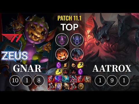 T1 Zeus Gnar vs Aatrox Top - KR Patch 11.1
