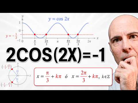 ECUACIÓN TRIGONOMÉTRICA CON LA FUNCIÓN COSENO, 2cos(2x)=-1. Trigonométria Básica