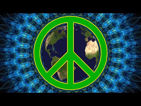 4K Animated World Peace Sign with Cool Fractal Flame Radial Kaleidoscope Background (1 Minute Loop)