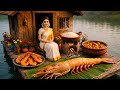 Miniature BIG Prawns Curry And Crispy Prawn Fry ASMR Floating House Indian Village Mini Kitchen