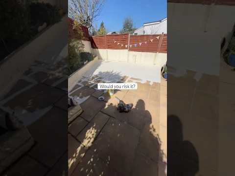 We painted our patio slabs with 1 coat of paint 2 months later, here’s the update! #DIY #patioideas