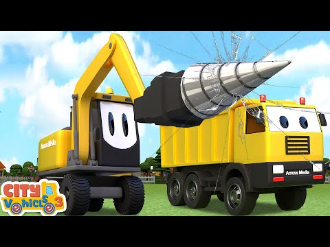 fire  truck rescue school bus— crane truck, bulldozer, excavator and construction vehicles for kids