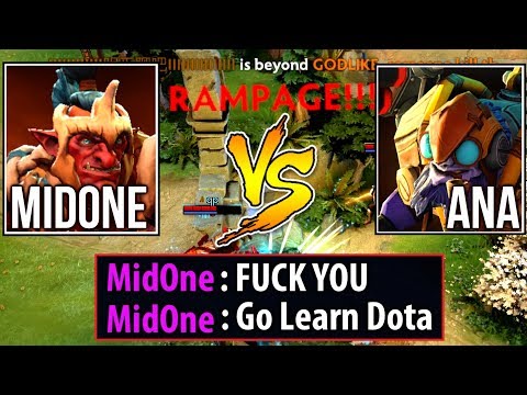 9k Mid Battle & Rampage - Ana vs MidOne Funny Trashtalk Dota2