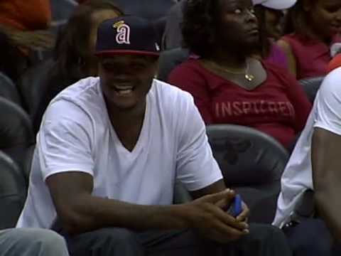 Josh Smith and Dwight Howard sitting courtside at Atlanta Dream game