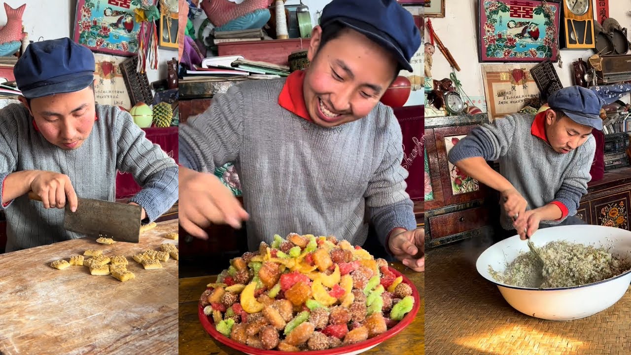 手工老式果子，五颜六色的，还甜甜的#food #民间手艺人 #funny