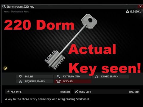 Tarkov Dorm room 220 key: Actual key SEEN and picked up