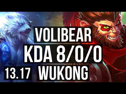 VOLIBEAR vs WUKONG (TOP) | 8/0/0, 7 solo kills, Legendary | EUW Master | 13.17