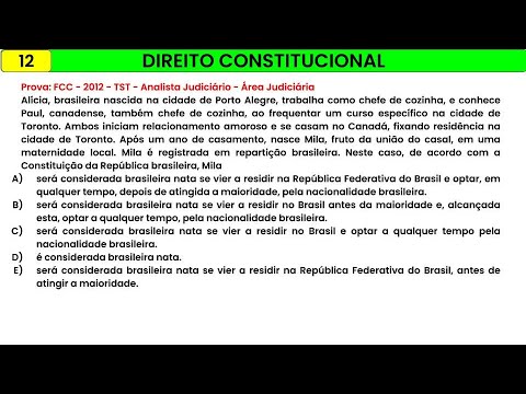 12 - DIREITO CONSTITUCIONAL - CONCURSO FCC - 2012 - TST - Analista Judiciário - Área Judiciária-