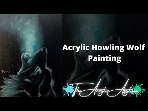 Acrylic Howling Wolf Painting Lesson - Script liner brush painting techniques