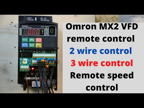 Omron MX2 VFD remote control, 2 wire control, 3 wire control, remote speed control. (English)