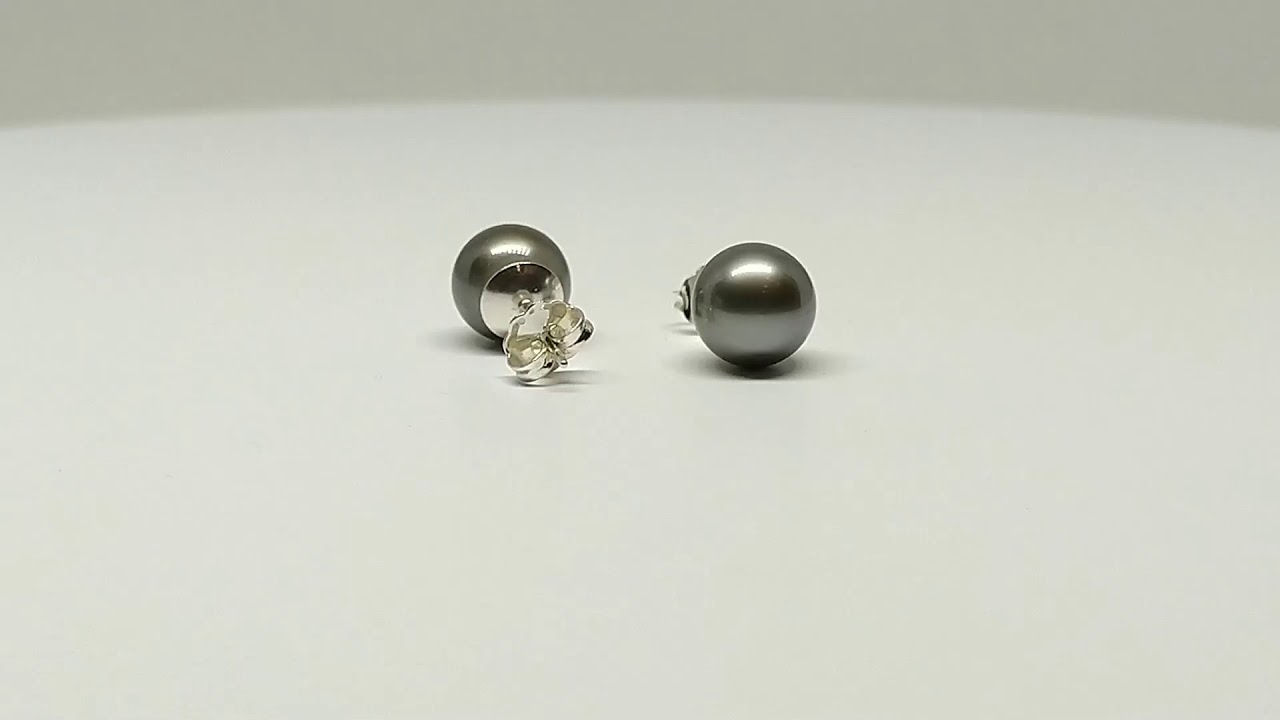 Boucles d'oreilles clous argent rhodié 925 Maeva perle de tahiti rondes Moea Perles 9-11mm AAA