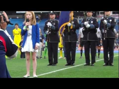 Lauren Weintraub singing the National Anthem at Gillette Stadium