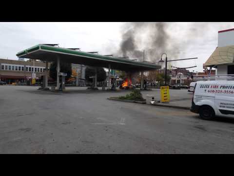 Police car catches fire at gas station