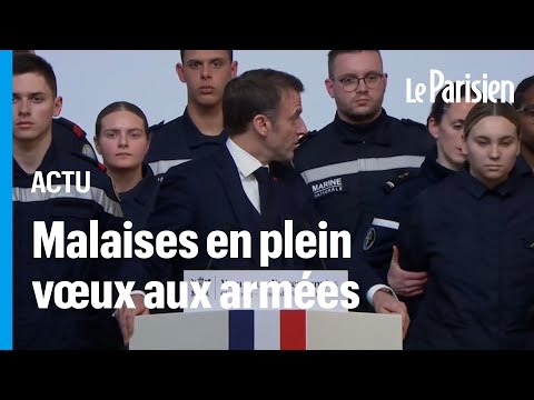 Soldier collapses during Emmanuel Macron's speech