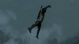 *Skyrim* Jumping from "The Throat of the World"... and surviving.