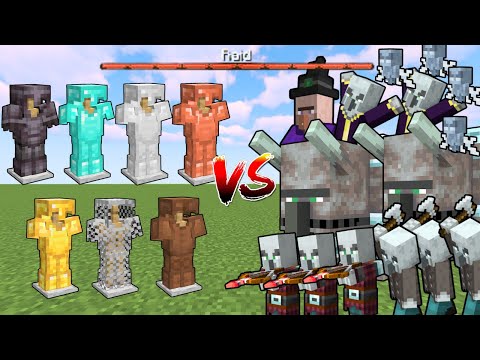 Which Minecraft Armor Is the Strongest Against a Raid? | Minecraft Mob Battle