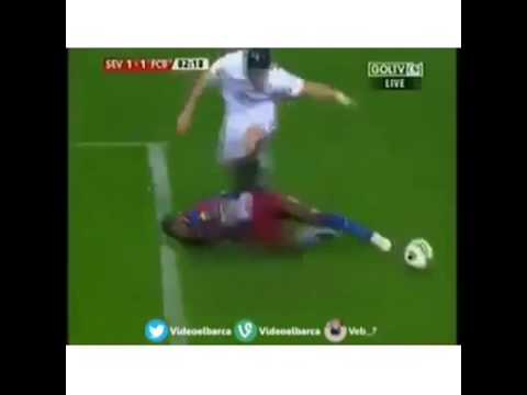 Eric Abidal head tackle with Fc Barcelona