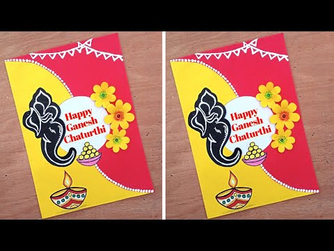 Ganesh Chaturthi Greeting Card | Handmade Ganesh Chaturthi Drawing Card Poster | How To Draw Ganesha