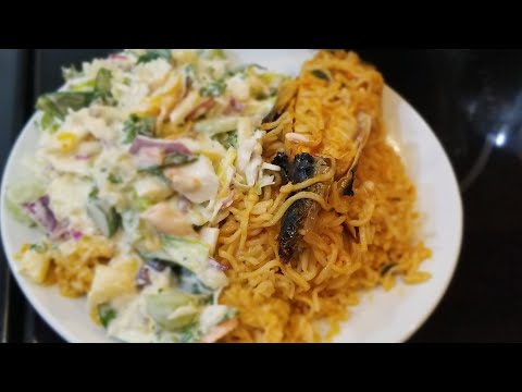 SPICY NIGERIA INDOMINE WITH VEGETABLE AND FRUIT SALAD