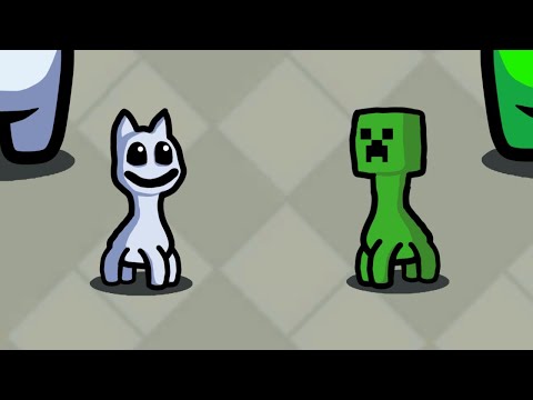 White Cartoon Cat vs Among Us Creeper