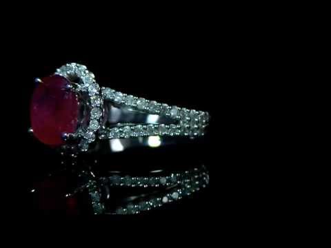 2.90  CT T.W. RUBY OVAL CUT AND DIAMOND RING 14K WHITE GOLD