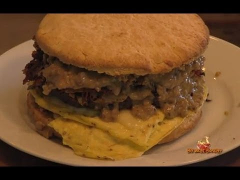 Big Biscuit Breakfast Burger Recipe - Eggs Biscuits...