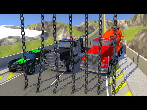 Heavy Vehicle High Speed Jumps Through Vertical Giant Chain - BeamNG.drive Giant Chain Crashes