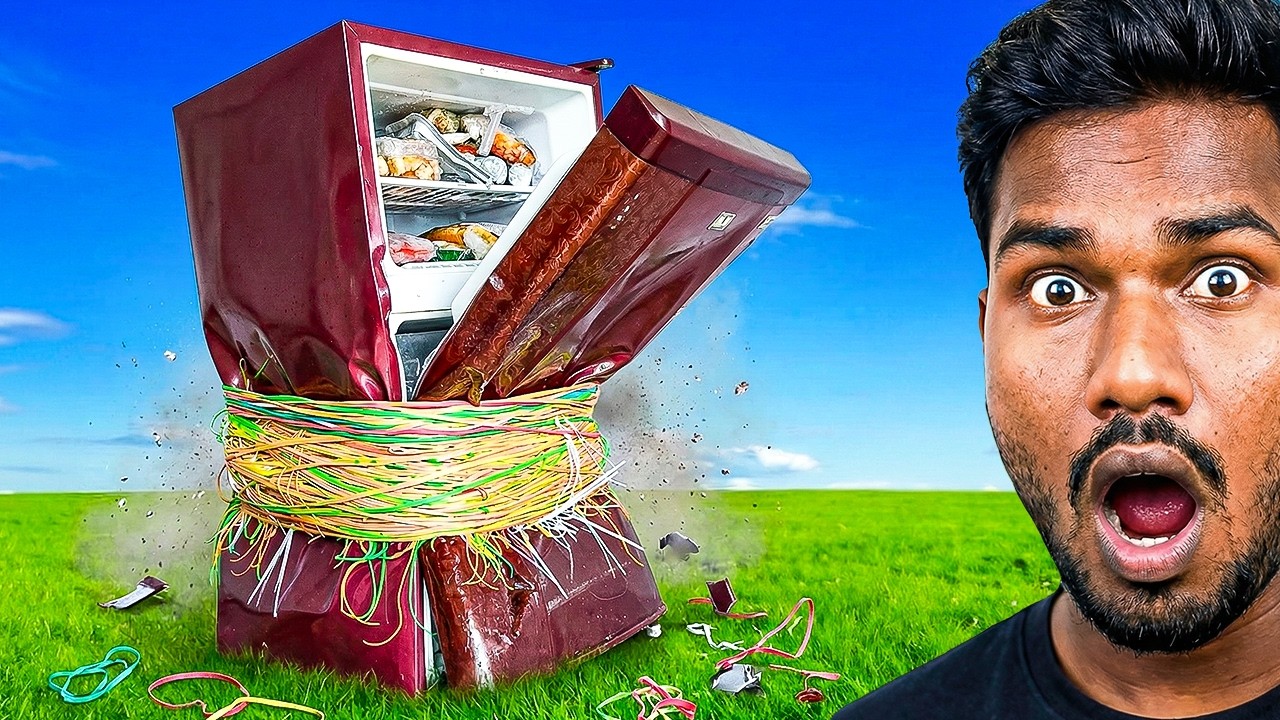 How Many Rubber Bands to CRUSH a FRIDGE?! | Mad Brothers