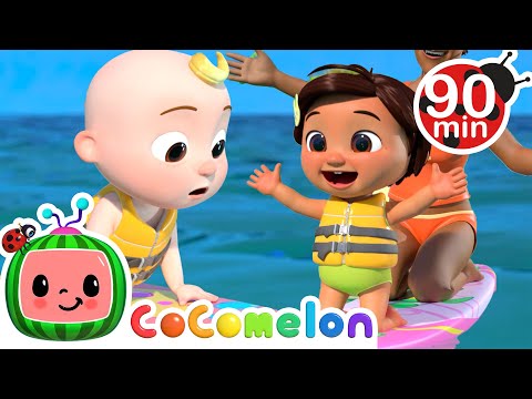 Beach Playdate with Nina & Friends | Learn to Surf & Swim with JJ | Cocomelon | Moonbug Kids