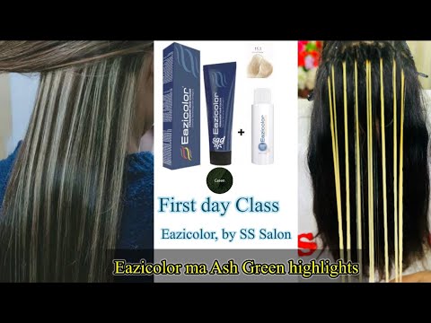 Eazicolor Ash Green highlights / Green highlights eazicolor. // Ash green highlights on black hair