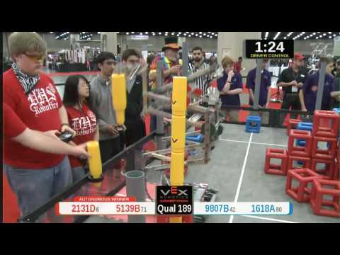 2015 VRC Tech Q189 - 2131D 5139B vs 9807B 1618A - 80 to 45 - VEX Worlds 2015 - Technology Division