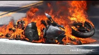 Motorcycle Crash &amp; Burn on Mulholland