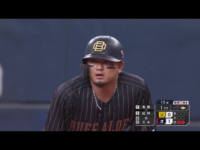 【1回裏】バファローズ・森友哉 ランナー3塁の場面で先制タイムリーヒット!!  2024年7月9日 オリックス・バファローズ 対 福岡ソフトバンクホークス