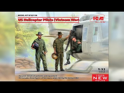 UNBOXING  ICM 32114 - 1/32 US HELICOPTER PILOTS (VIETNAM WAR) SCALE PLASTIC MODEL KIT