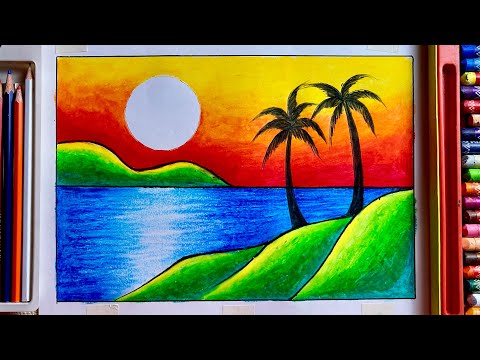 Scenery Drawing Easy and Beautiful for Beautiful || Landscape Drawing by Oil Pastel