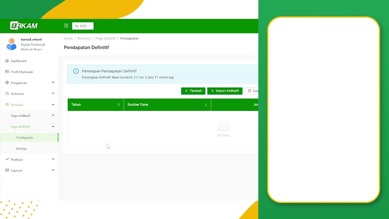 9.4.17. Penjelasan Import Rencana Definitif dari Rencana Indikatif oleh Kepala Madrasah