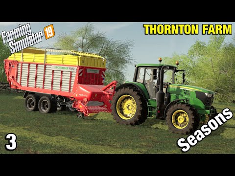 WORKING OUR SMALL GRASS FIELD Thornton Farm Timelapse - FS19 Ep 3