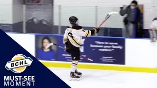 Must See Moment: Ryan Tattle breaks his stick on a shot and it goes in!