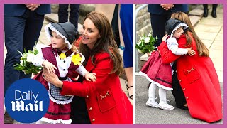 Adorable moment two-year-old hugs Kate Middleton in Swansea, Wales
