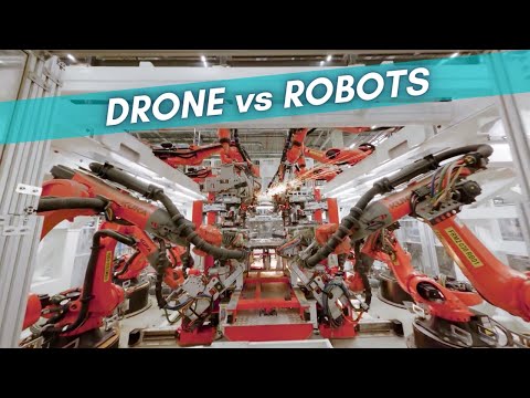 Wait..What! How Drone Flies through TESLA Giga Berlin Robots without CRASHING!