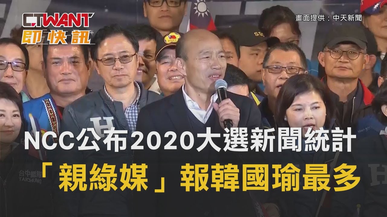 圖說-CTWANT 即時新聞》NCC公布2020大選新聞統計　「親綠媒」報韓國瑜最多