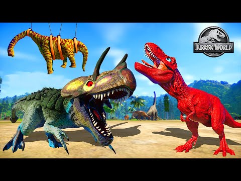 Ultimasaurus vs T-Rex vs Giganotosaurus vs Spinosaurus and Herbivore Dinosaurs Fighting 🌍 JWE