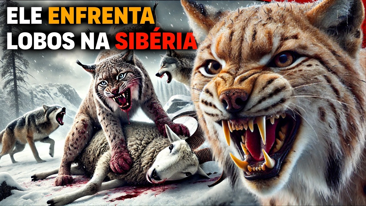 Feline FIGHTS PACK OF WOLVES for food in Wild Siberia