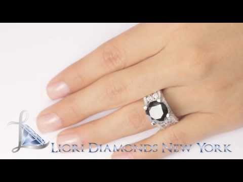 BDR-214 - 12.57 Carat Certified Natural Black Diamond Engagement Ring 14k White Gold