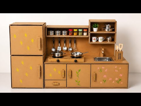 DIY Cardboard Kitchen Set 🏠| Mini Kitchen Craft at Home | Easy Cardboard Craft Ideas