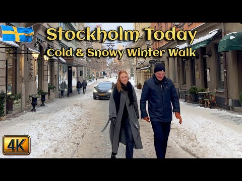 Stockholm Today – Cold and Snowy Winter Walk | 4K