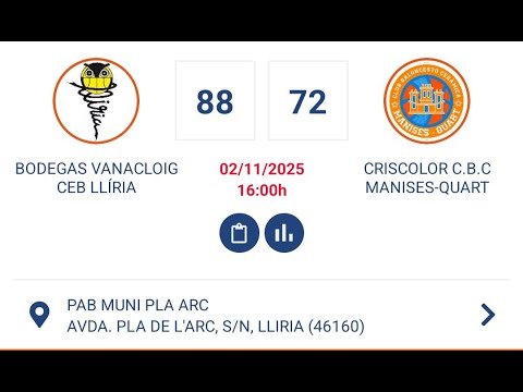 Bodegas Vanacloig CEB Lliria 88  72 Criscolor CBC Manises Quart