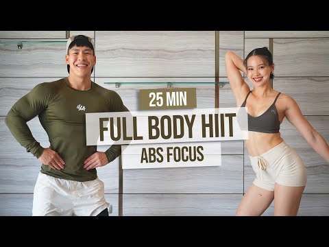 25 MIN FULL BODY HIIT, ABS FOCUS I no equipment, no repeats
