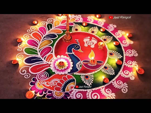 Hindu rangoli design for diwali peacock by jeet