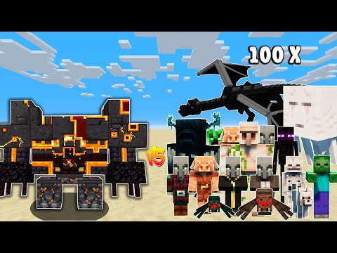 NETHERITE MONSTROSITY vs Every Minecraft Mobs in Minecraft x100 - Netherite Monstrosity vs all Mobs